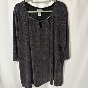 CATHERINES Women's Nylon Metallic Blouse Cutout Black Silver Size 2X 22W 24W